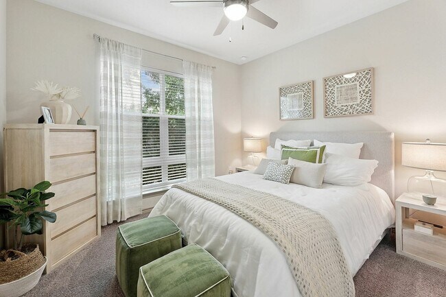 Bright bedroom with large window