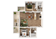 3D Rendering of a Two-Bed Apartment
