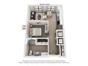 Explore the contemporary design of this one-bedroom apartment, perfect for modern living.