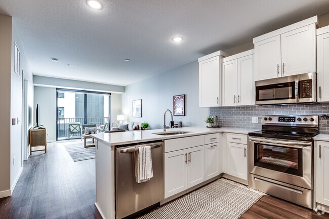 1HAB, 1BA - 831SF - Birch - Cocina y sala de estar