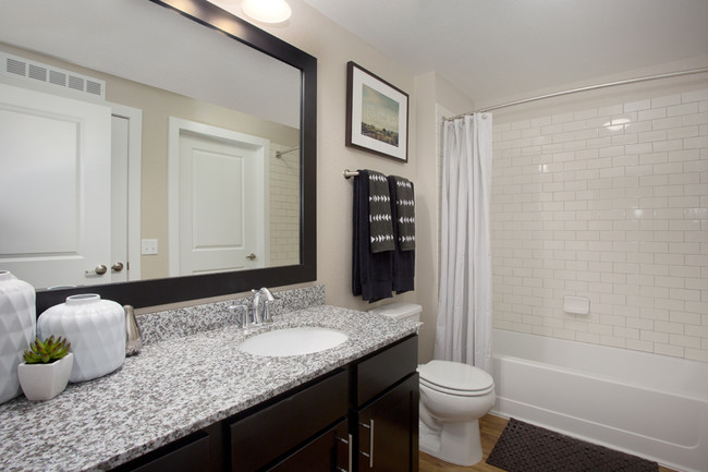 Framed mirrors in baths - The Battery on Blake Street Apartments