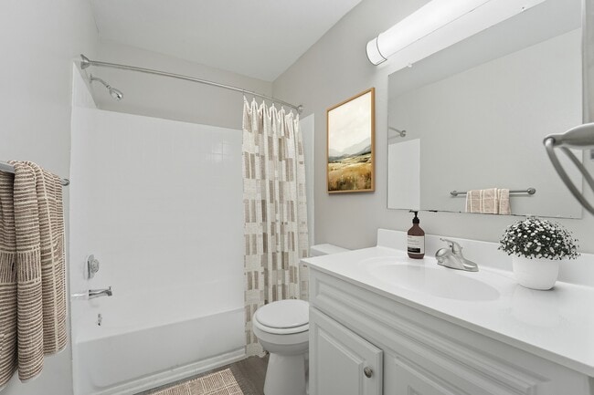Modern elegance meets functional design in the bathroom of Eagle Rock Apartments at Abingdon. Enjoy the inviting space with stylish finishes and ample storage. Schedule a tour today to see your next home!