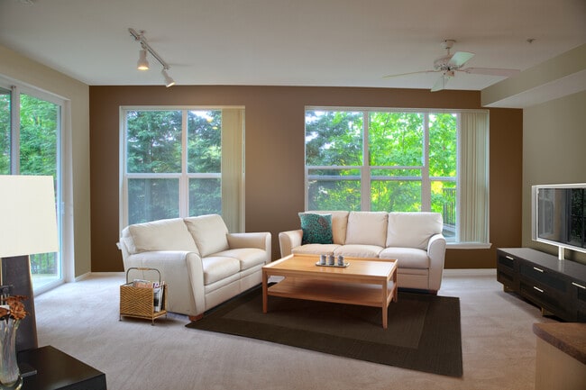 Classic Package I living room with carpet (in select homes)