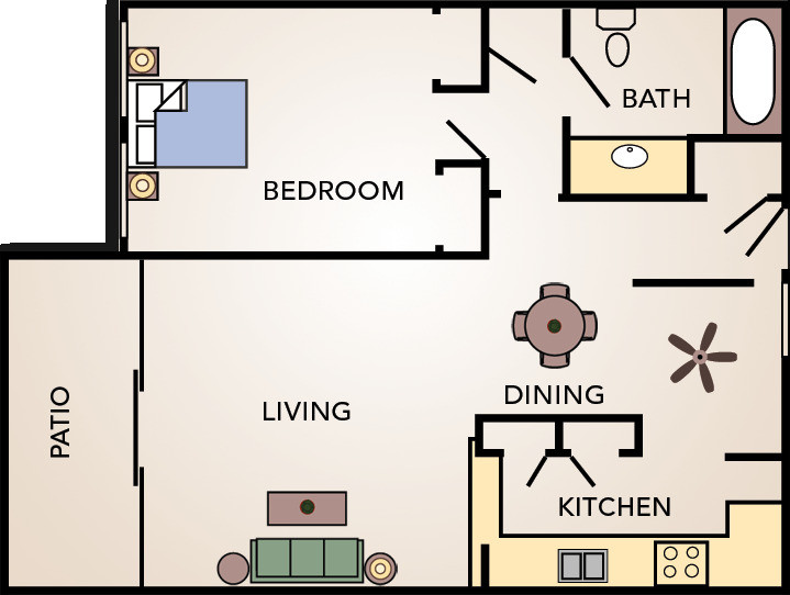 Floor Plan - 1 BR, 1 BA