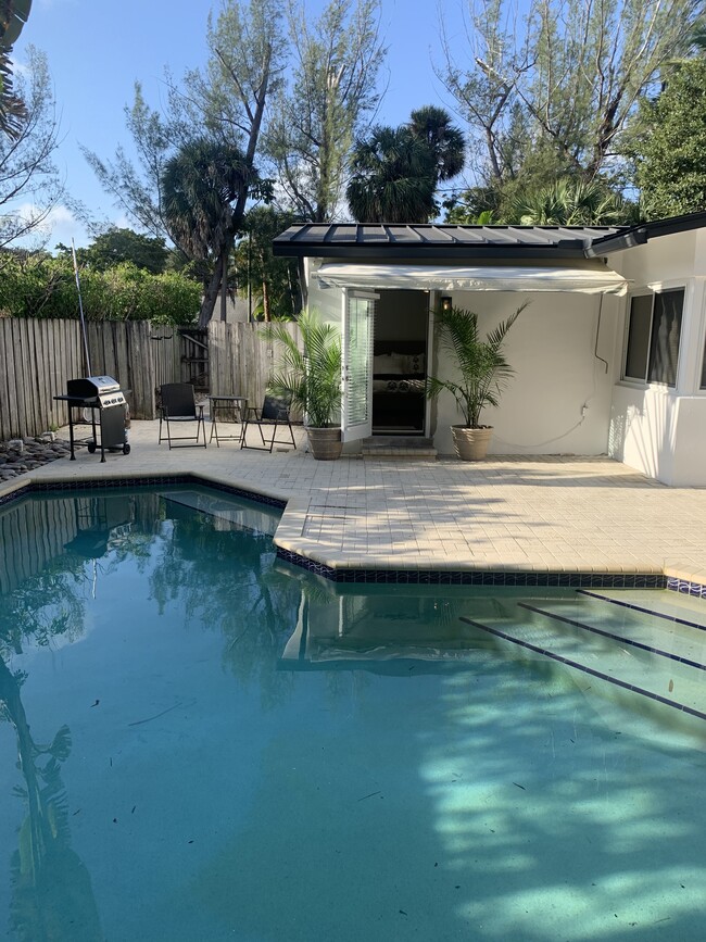 Private entrance by heated pool