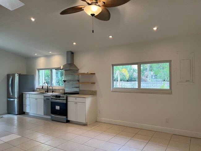 Kitchen and desk area