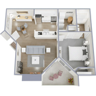 Apartamento de 714 pies cuadrados con una habitación y un baño