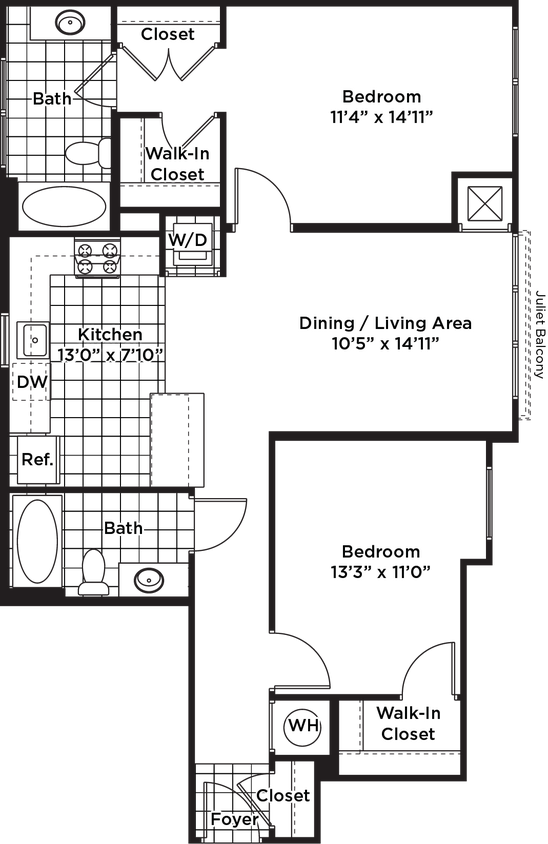 Floor Plan - 2 Bedroom 2 Bath - B12 Affordable 80%