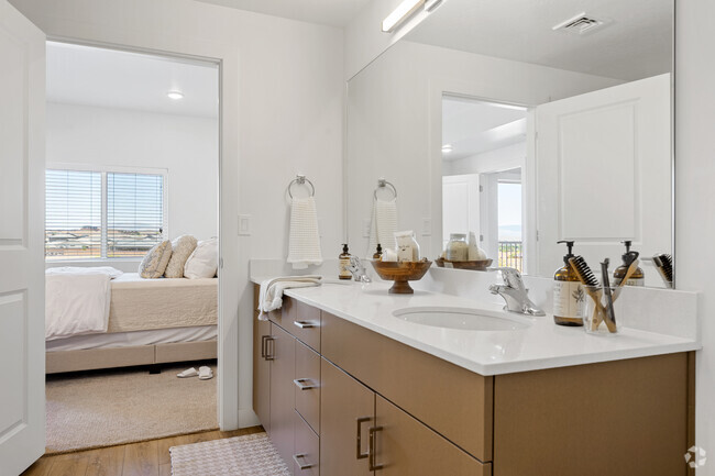 En suite Bathroom with double vainity - Sky at Brio, an Active Adult (62+) Community Rental