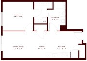 Experience modern living with this elegant apartment layout featuring an open-concept kitchen and cozy living area.