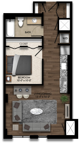 Floor Plan - 1 Bed/1 Bath JR-3E