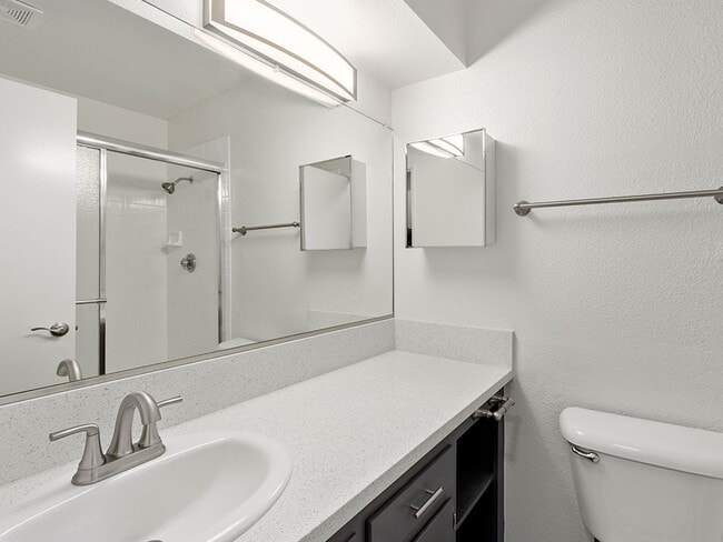 Modern styled bathroom with shower and tub.