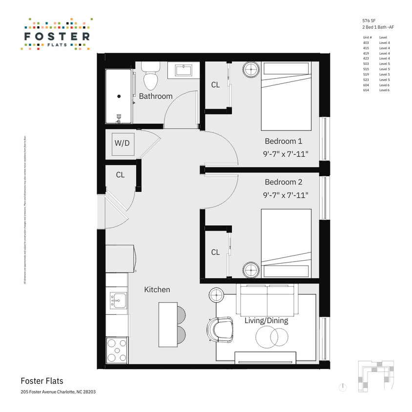 Floor Plan - 2 Bed 1 Bath - A