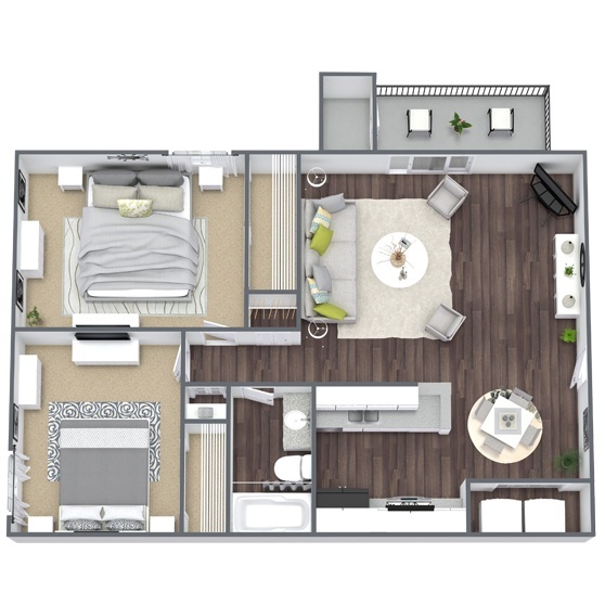 Floor Plan - 2 Bed - 1 Bath (Renovated)