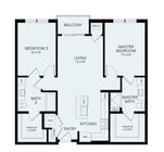 B1a | 2 bed 2 bath | 1092 sq ft