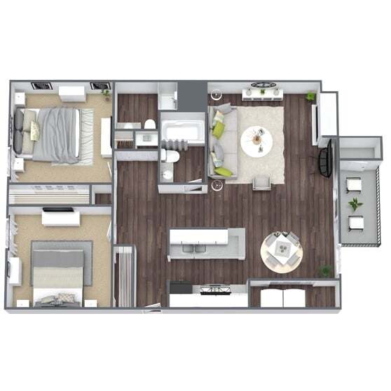 Floor Plan - 2 Bed - 2 Bath (Renovated)