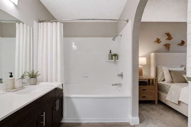 Elevate your daily routine in the stylish bathroom at Shelter Cove, featuring modern fixtures and a serene atmosphere. Enjoy the perfect blend of comfort and functionality. Explore our available units today and make this your new home!