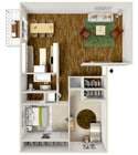 Two Bedroom, One and a half Bath floor plan Meadowlawn Apartments