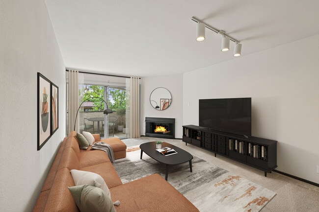 Living room with fireplace - AVA Pasadena