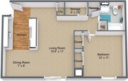 1HAB, 1BA - 900 ft²