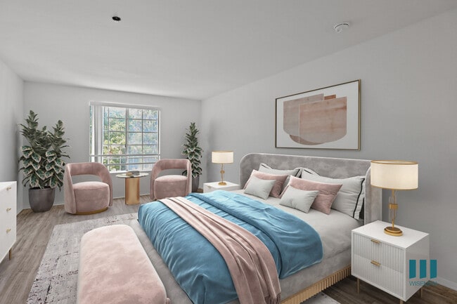 Dormitorio de gran tamaño con ventanas de gran tamaño - Rose Flower by Wiseman