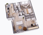 1BR 1BA 900 SQFT