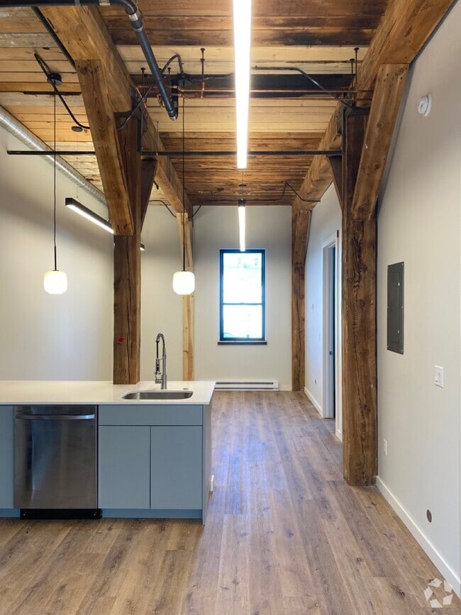 Exposed Historic Structure and Ceiling, Quartz Countertops, All new construction - Yellowstone Granary Rental