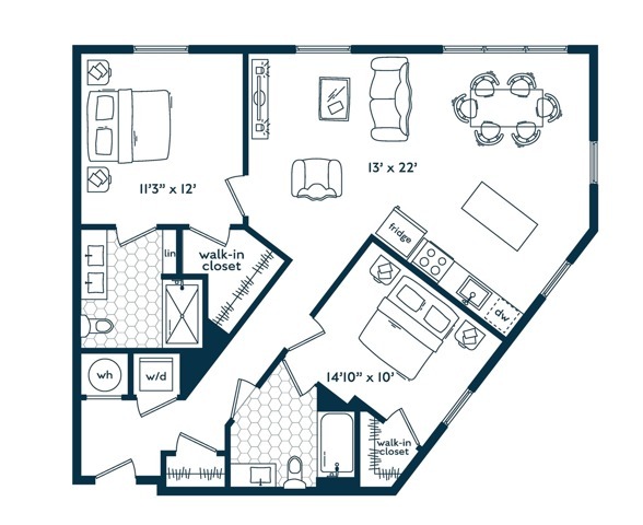 Two Bedroom Two Bath (1090 SF) - Two Bedroom Two Bath (1090 SF)