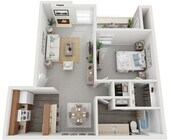 One Bedroom, 700 sqft, Patio/Balcony, Fireplace in Selected Units, Vaulted Ceilings in Selected Units
