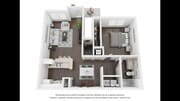 A 3D rendering of the floor plan for the Sabal apartment home