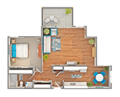 1 BR x 1 BA - A Floorplan