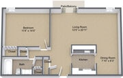 1BR, 1BA - 705 SF