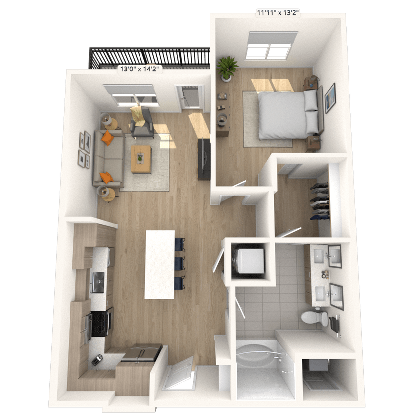 Floor Plan - A3 1x1 744 SF
