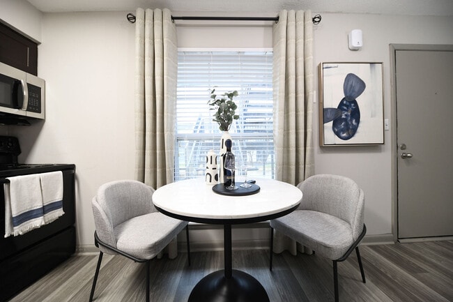 Experience intimate dining in this chic and modern kitchen nook.