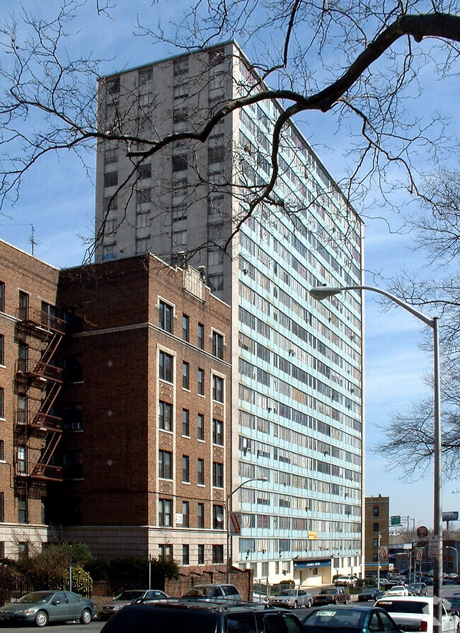 View from the southwest along Elizabeth Avenue - Elizabeth Tower Apartments