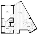 Explore the stylish layout of this modern one bedroom apartment.
