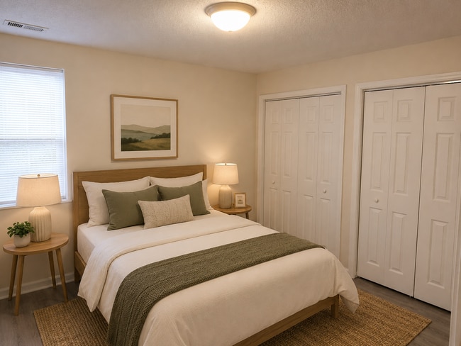 Master Bedroom (AI-staged) - 411 Cattleman Dr NE