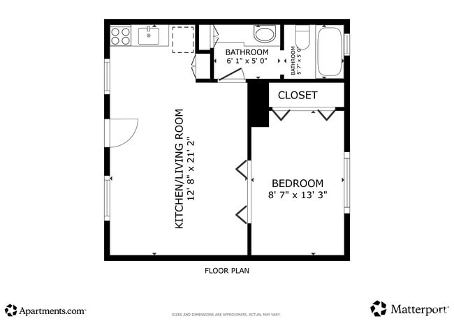 1BR, 1BA - 500SF