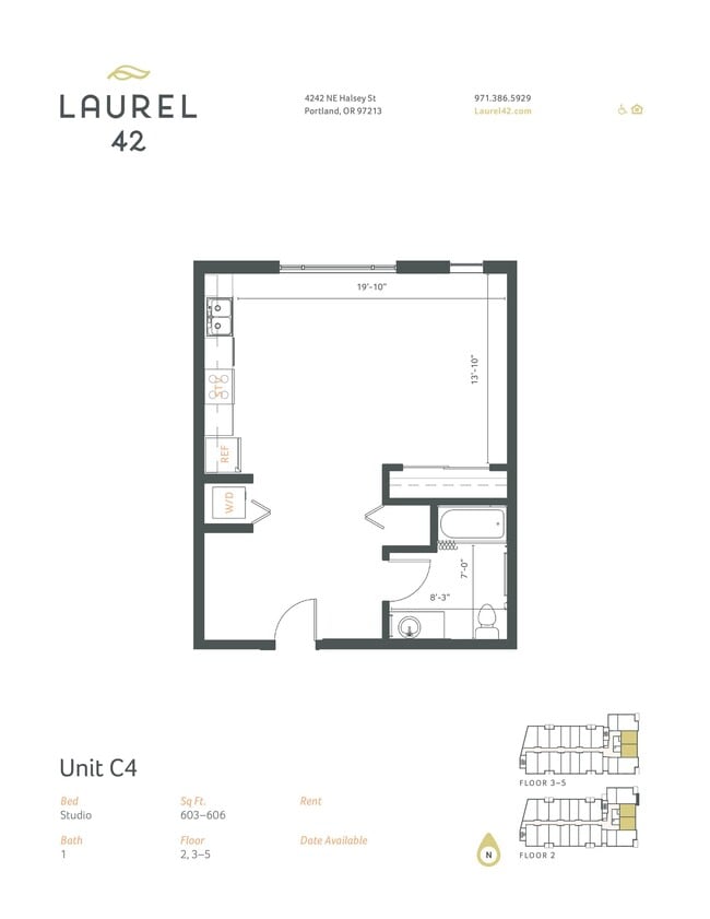 Studio 1 bath 613 sq. ft. C4 Laurel42_MarketingFloorPlans_C4