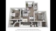 Una representación en 3D de The Gardenia, nuestro plano de planta de dos dormitorios y dos baños