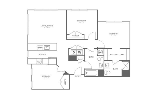 Three Bedroom Three Bath (1320 SF) - Three Bedroom Three Bath (1,320 SF)