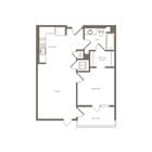 Modern 2D floor plan showcasing a 1-bedroom apartment with open-concept living, functional kitchen, spacious bath, walk-in closet, and inviting balcony.