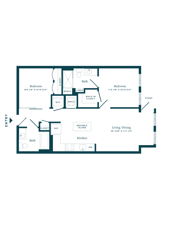 Floor Plan - 1 Bed/2 Bath Den-B02