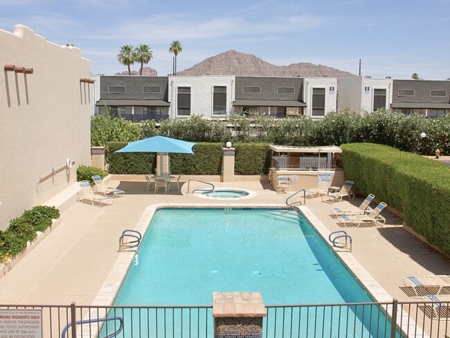 Views of Camelback Mountain & the community pool from the primary balcony - 5402 E Windsor Ave Unit 23
