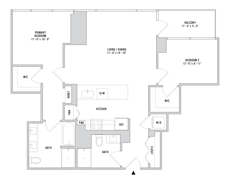 Two Bedroom B-02 - 1073 Sq. Ft. - L43-44 - B-02