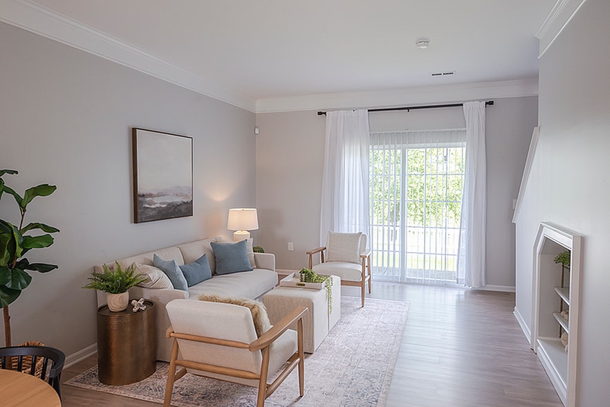 Living Room with Walk Out Patios