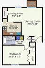 1 Bedroom 1 Bath Garden Floorplan