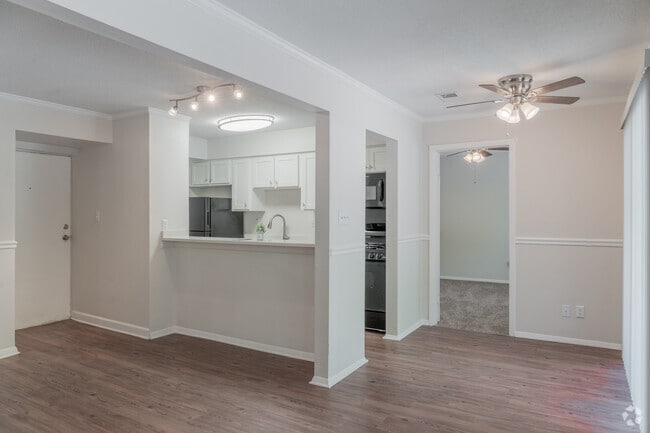 2BR, 2BA - 870SF - Kitchen & Living Room