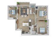 3 Bedroom 2 Bathroom Apartment Floorplan
