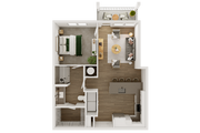 Explore la elegancia de este apartamento de un dormitorio, que cuenta con una amplia sala de estar y un elegante diseño de planta abierta.